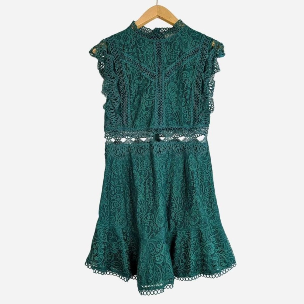 Sage Paije Worth the Chase Lace Mini Dress Forest Green NWT Large - Picture 3 of 10